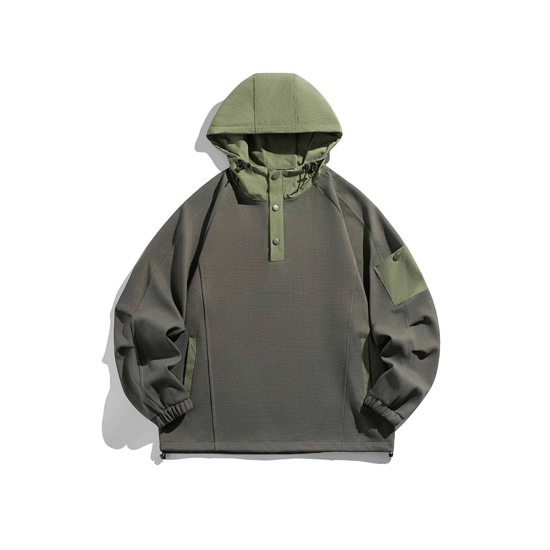 Unisex Oversize Hoodie Anorak Pullover with half button placket, utility arm pocket, and thermal structure Chichicherry