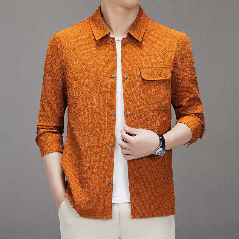Men's Casual Structured Overshirt with Chest Pocket and Button Placket Chichicherry