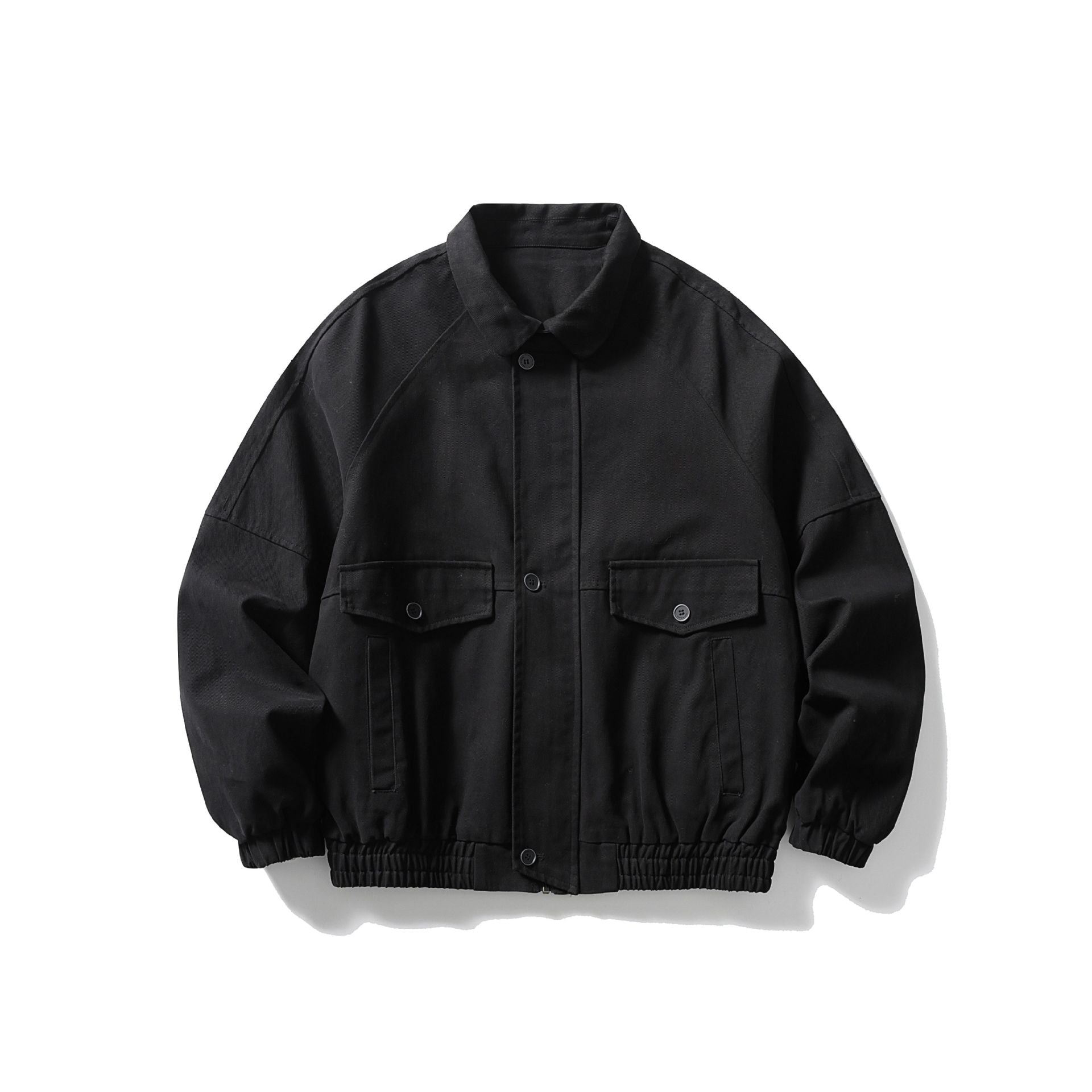 Unisex Boxy Canvas Blouson Jacket with Patch Pockets and Elastic Hem Chichicherry