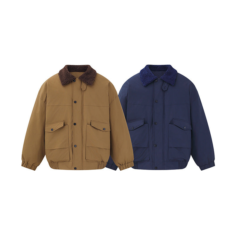 Men's Windproof Boxy Bomber in Workwear Style with Teddy Collar Chichicherry