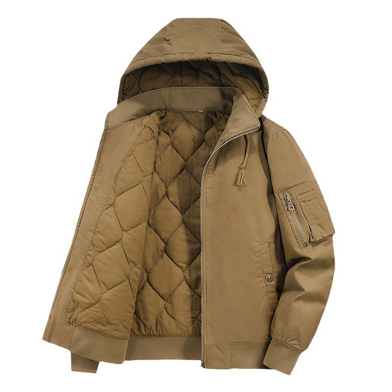 Men's padded hoodie canvas field jacket with sleeve pocket and thermal lining Chichicherry
