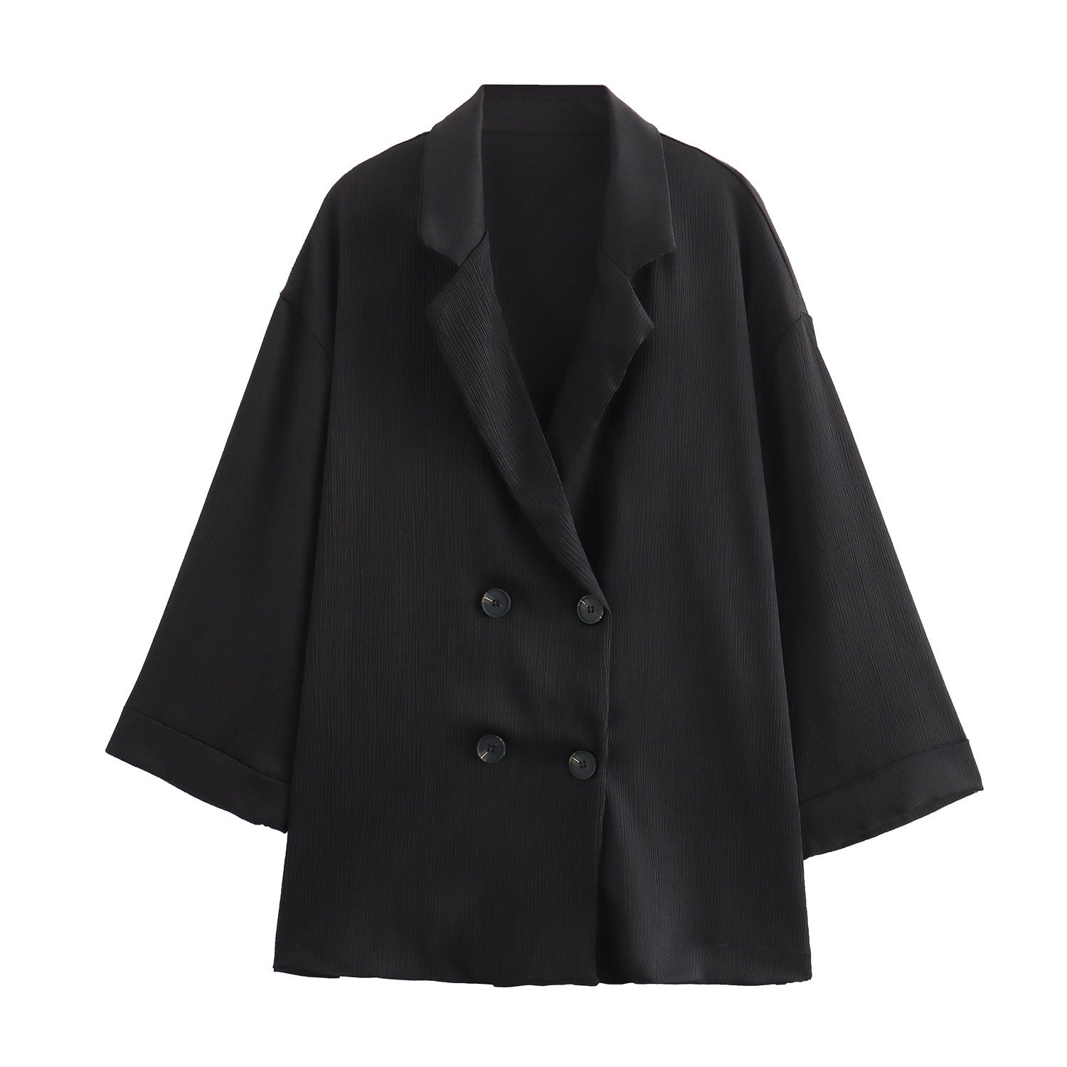 Ladies Oversized Double-Breasted Blazer with Pleated Structure and Three-Quarter Sleeves Chichicherry