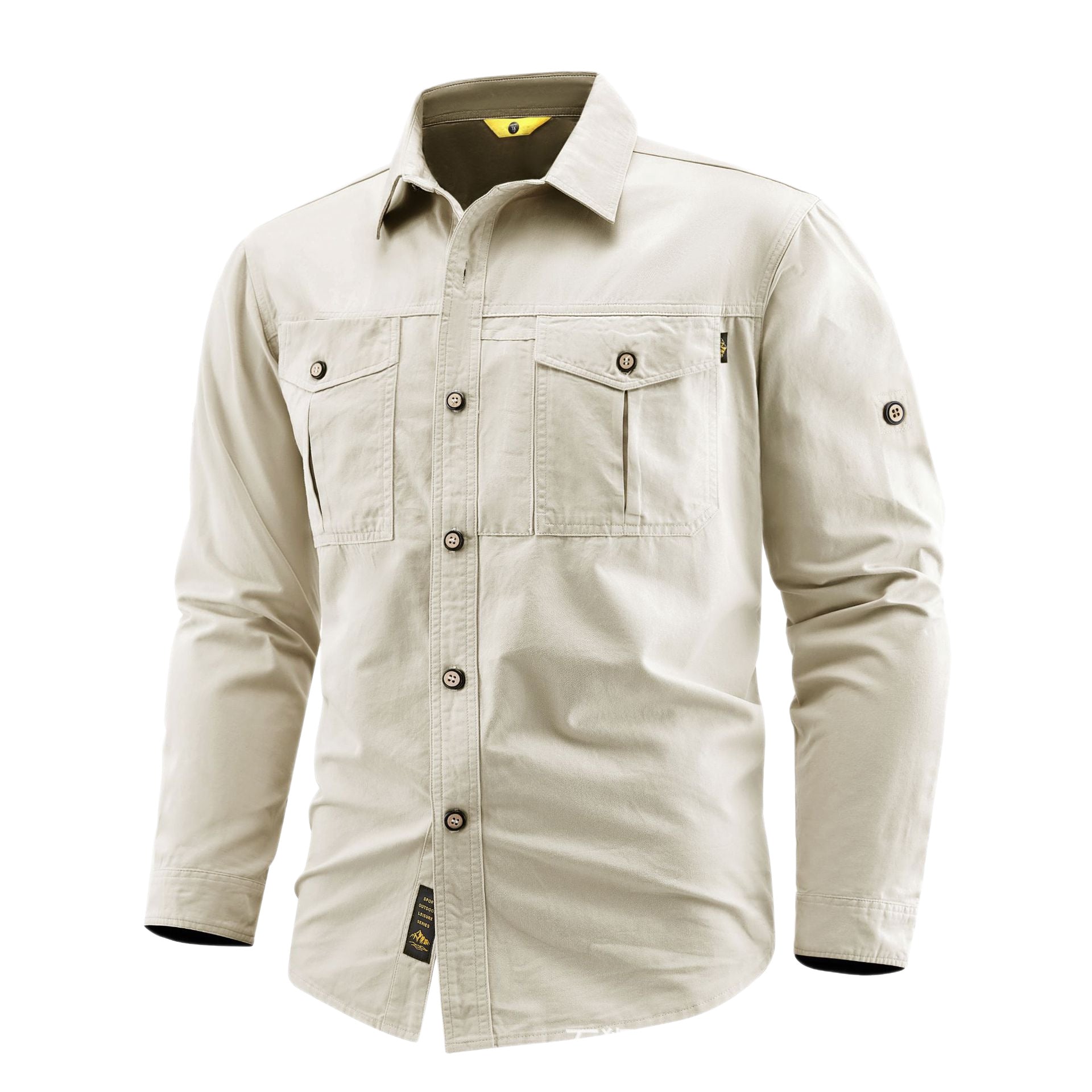 Men's Canvas Overshirt in Field Style with Chest Flaps and Full Button Placket Chichicherry