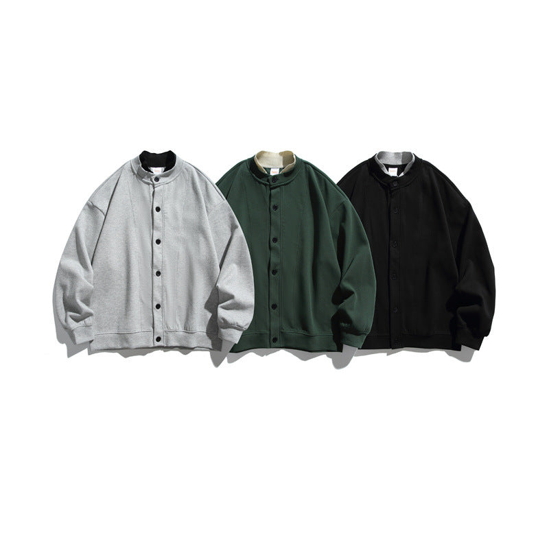 Unisex Oversized Button Cardigan made of heavy cotton terry with tonal piping and ribbed inner collar Chichicherry