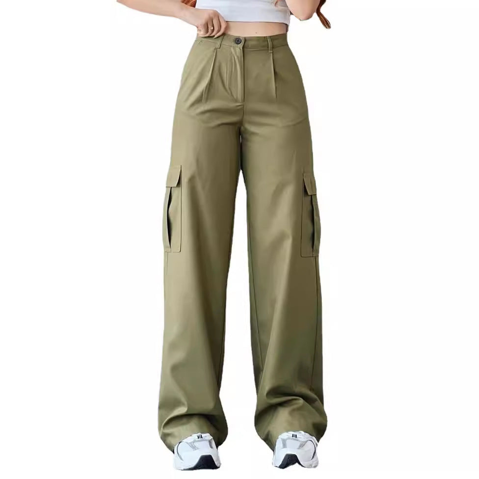 Damen Cargohose mit hoher Taille, geradem Bein und aufgesetzten Pattentaschen Chichicherry
