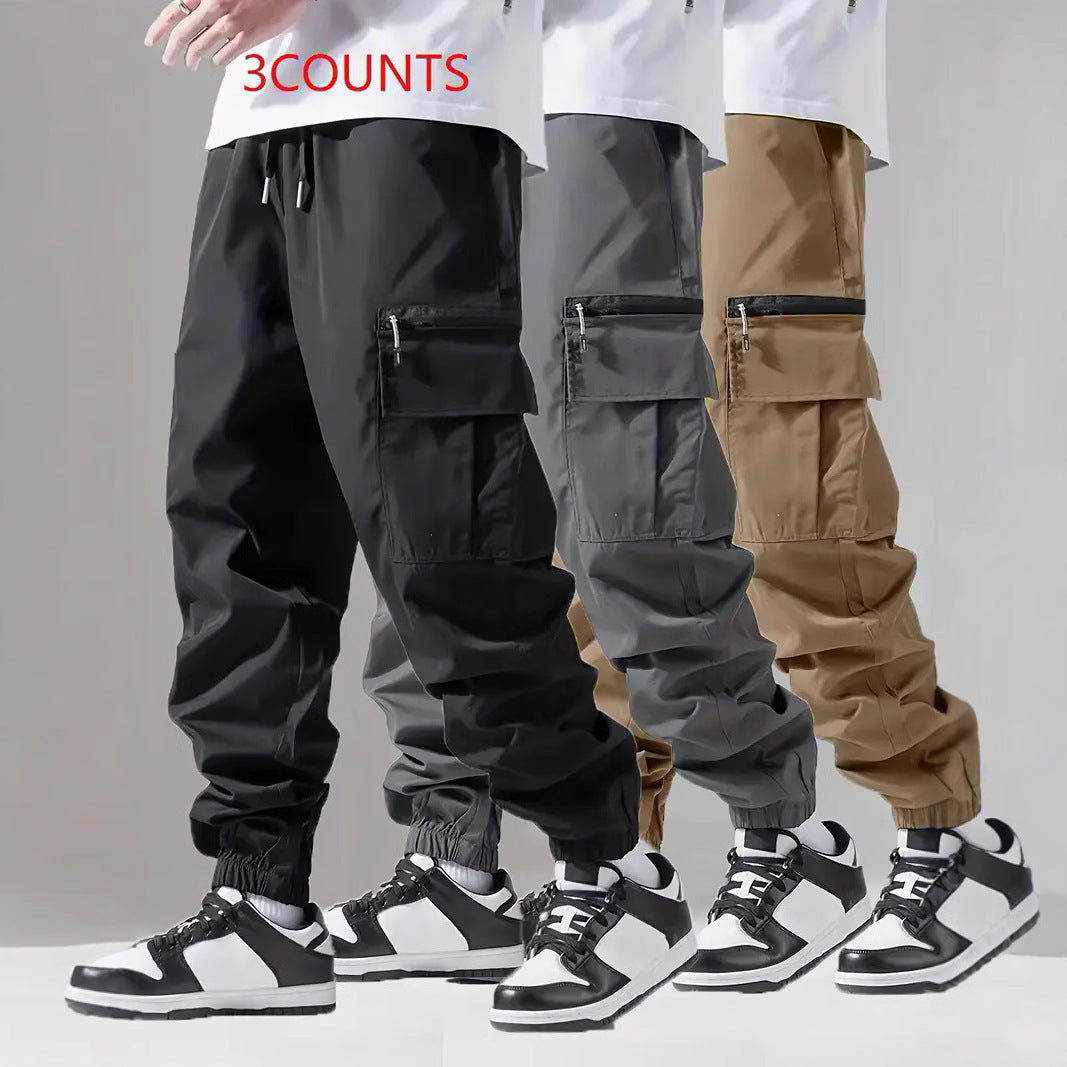 Men's Utility Cargo Jogging Pants with Drawstring, Ankle Cuffs & Zipper Leg Pocket Chichicherry