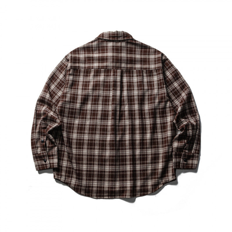 Men's Boxy Flannel Overshirt with Check Pattern, Full Button Placket and Curved Hem Chichicherry