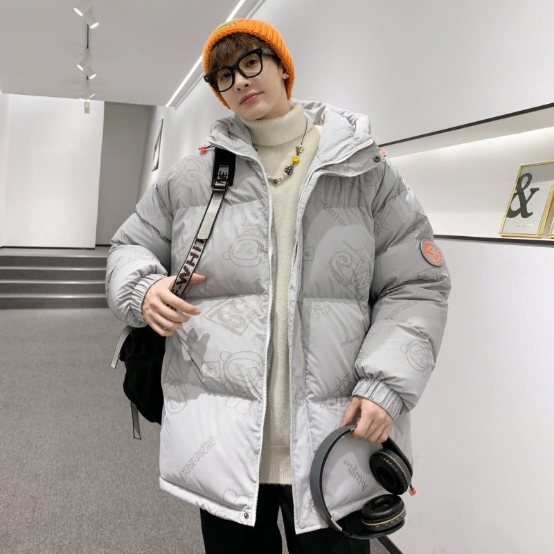 Men's padded oversized quilted jacket with hood and allover print Chichicherry