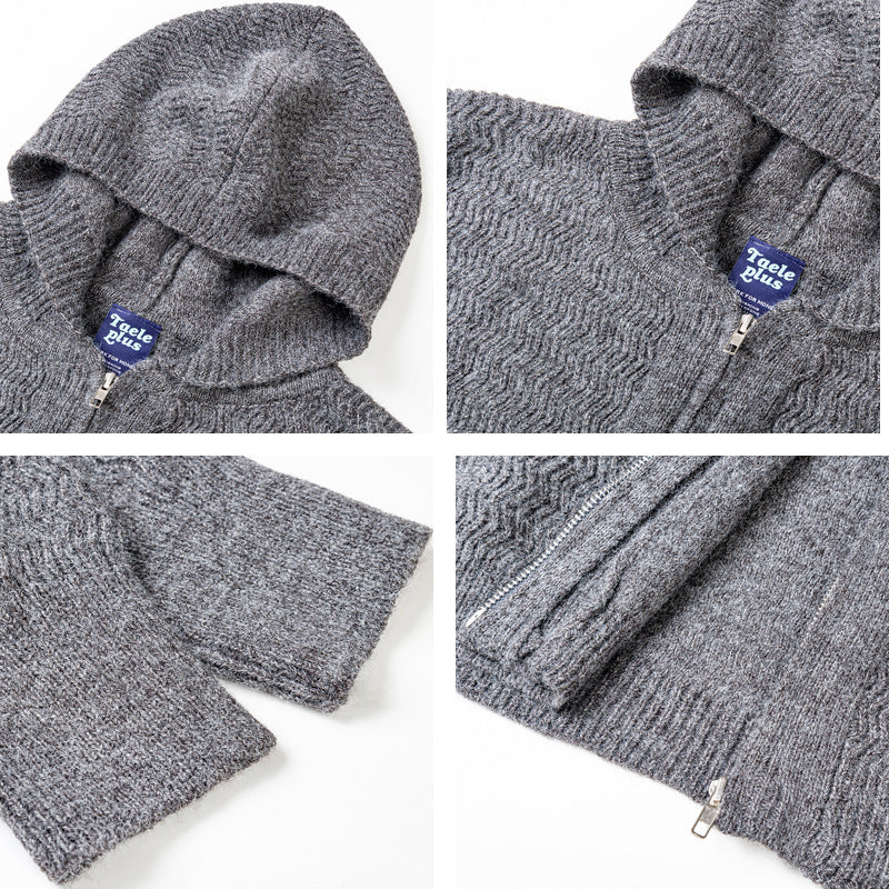 Unisex Knit Hooded Jacket with Textured Pattern and Full Zip Chichicherry