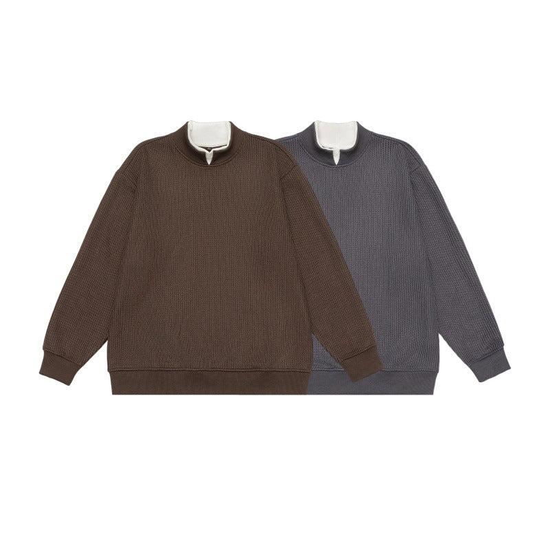 Unisex Fine Structured Mockneck Sweatshirt with Half Zip and Integrated Placket Chichicherry