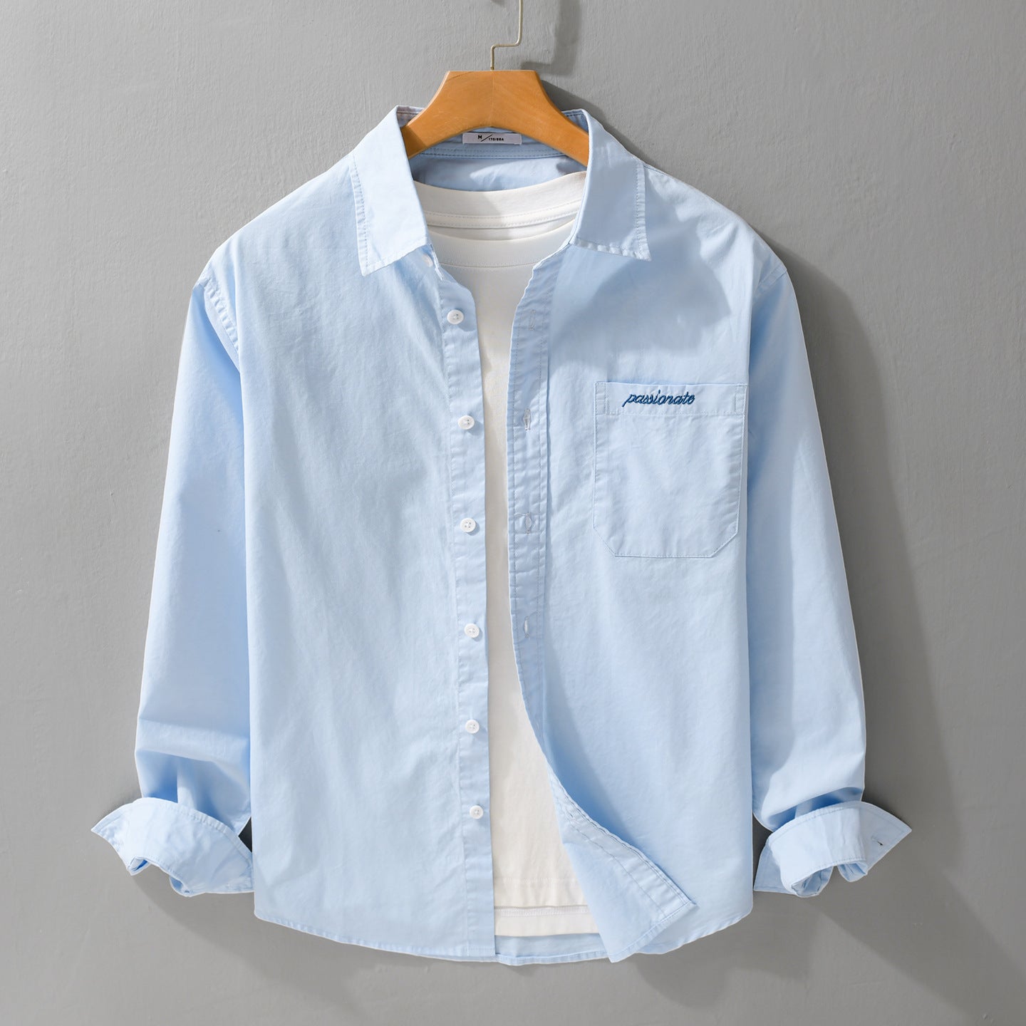 Men's Relaxed-Fit Cotton Overshirt with Embroidery on Chest Pocket Chichicherry