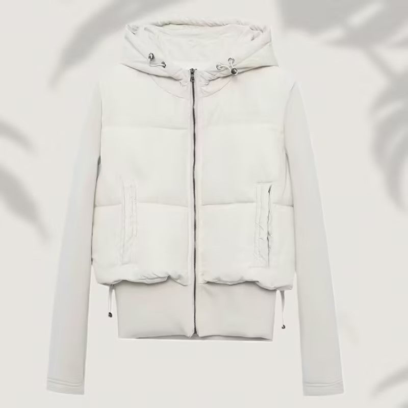 Women's short cut hybrid padded jacket with hood, ribbed cuffs and drawstring Chichicherry
