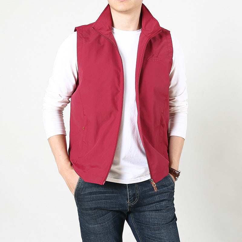 Men's lightweight windproof outdoor vest with stand-up collar and full-length zipper Chichicherry