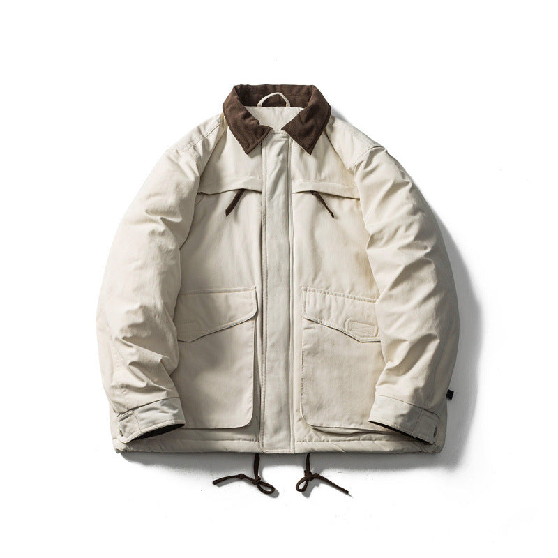 Unisex Padded Boxy Field Jacket with Cord Collar, Flap Pockets and Drawstring Chichicherry