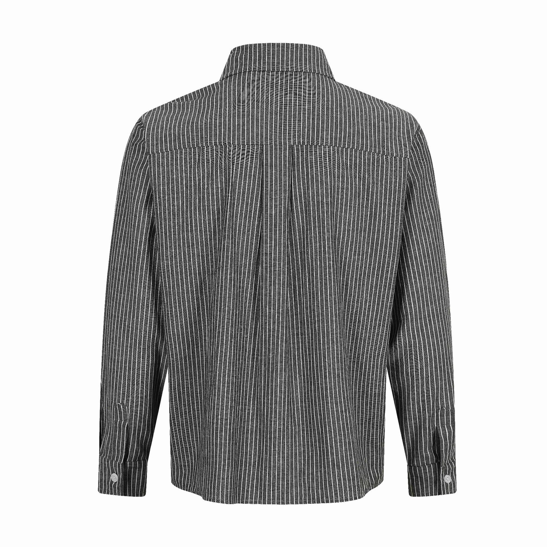 Men's Striped Cotton Shirt with Artistic Embroidery and Kent Collar Chichicherry