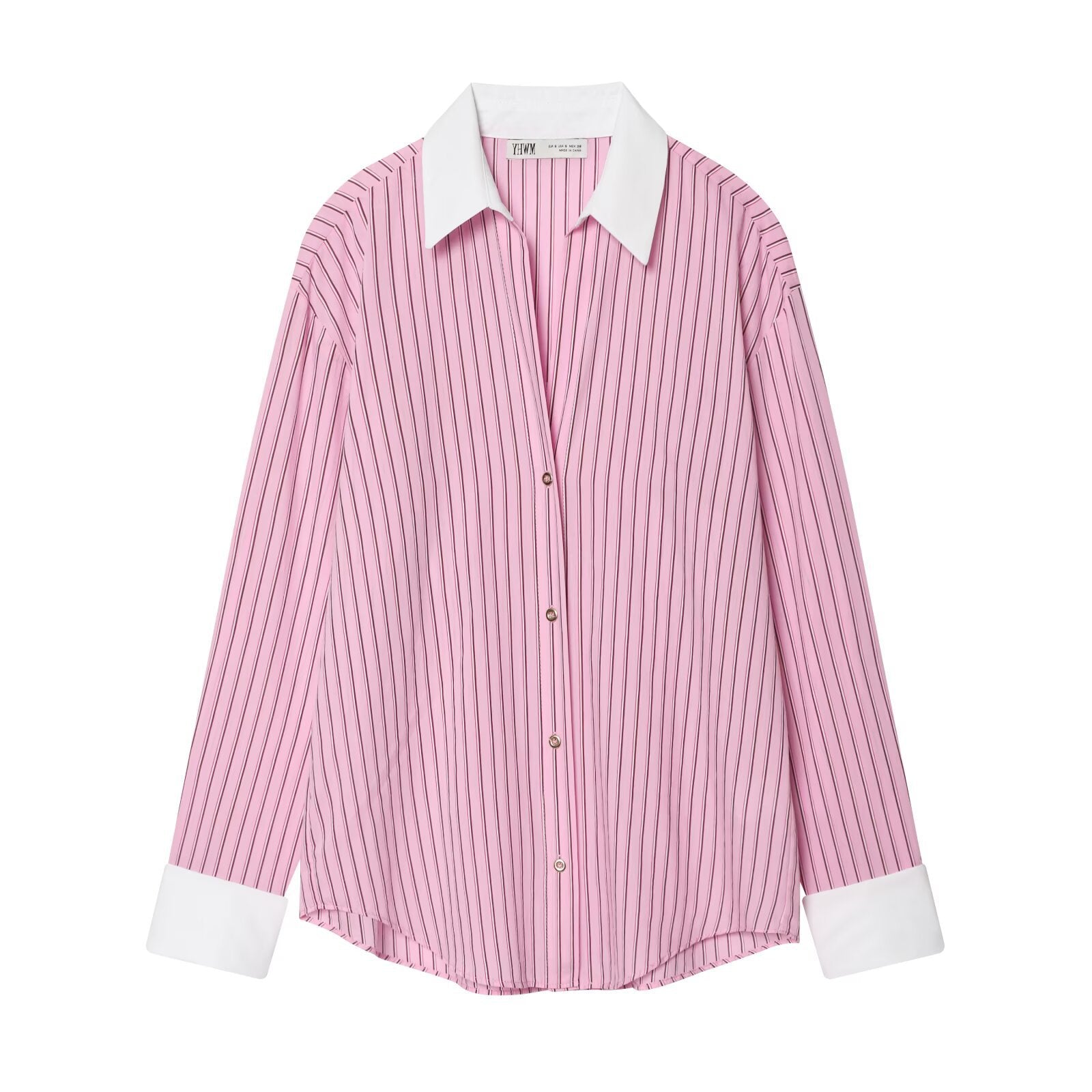 Women Oversize Shirt Blouse with Contrast Collar and Cuffs Chichicherry