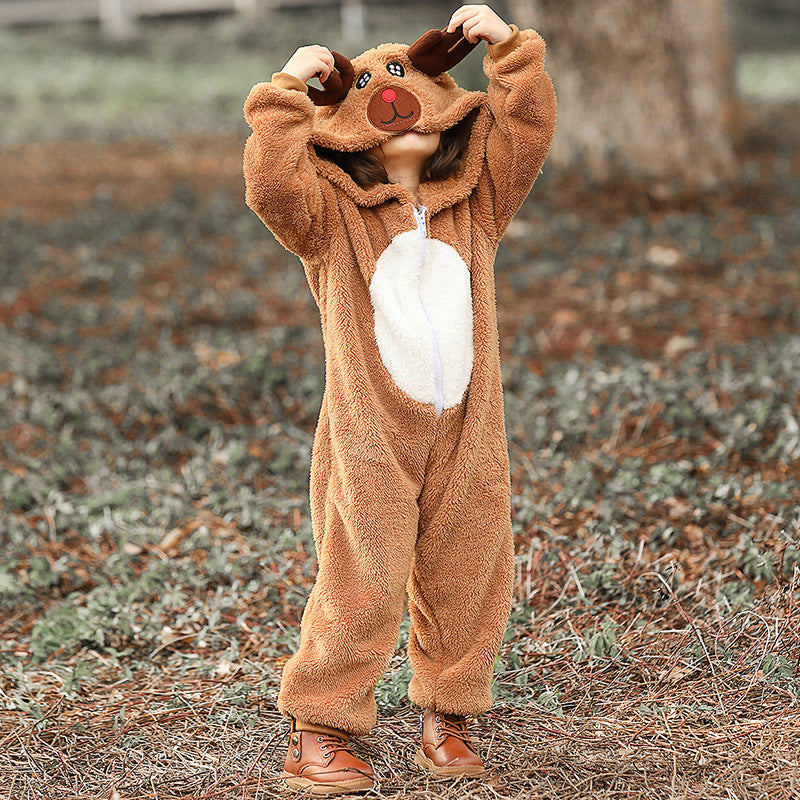 Girls Plush Reindeer Overall with Hood and Ears Chichicherry