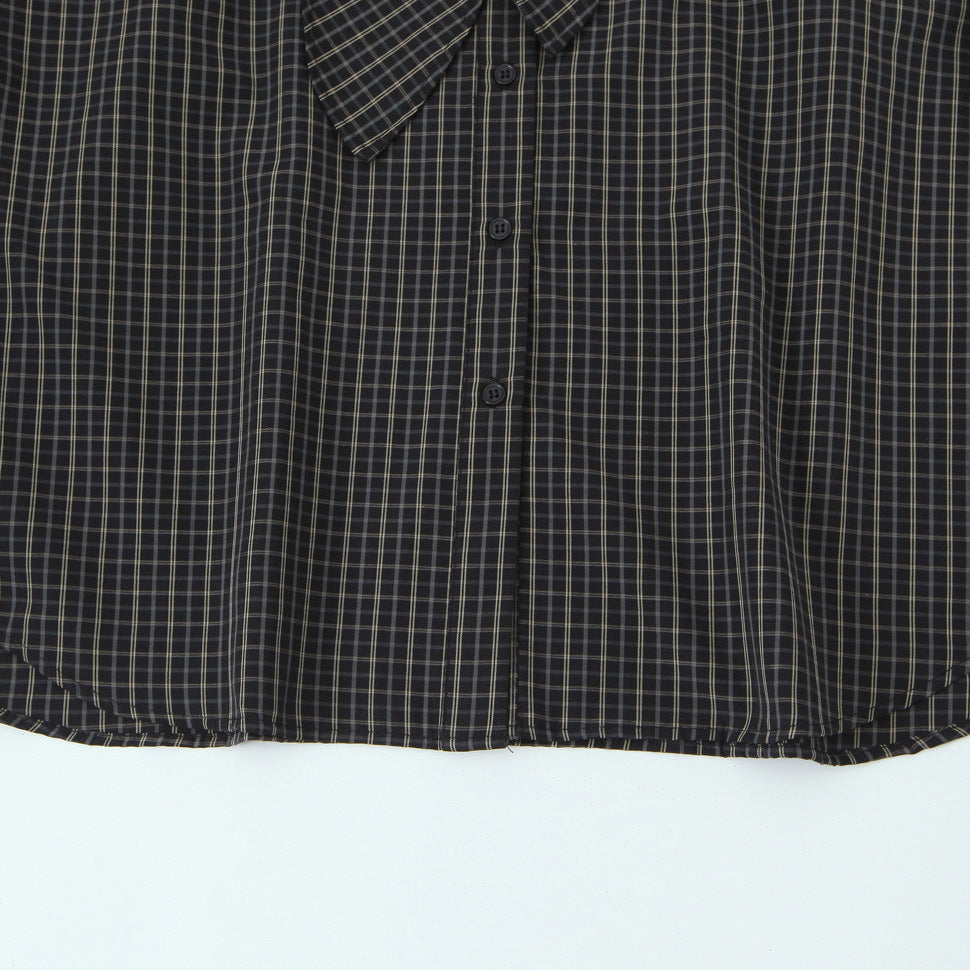 Women Plaid Blouse Shirt with Bow and Loose Fit Chichicherry