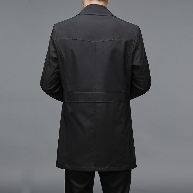 Men's Slim Fit Trench Coat with Lapel Collar and Subtle Button Placket Chichicherry