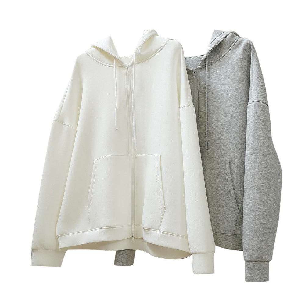 Women's Oversize Zip Hoodie in Scuba Style with Balloon Shaped Sleeves and Pockets Chichicherry