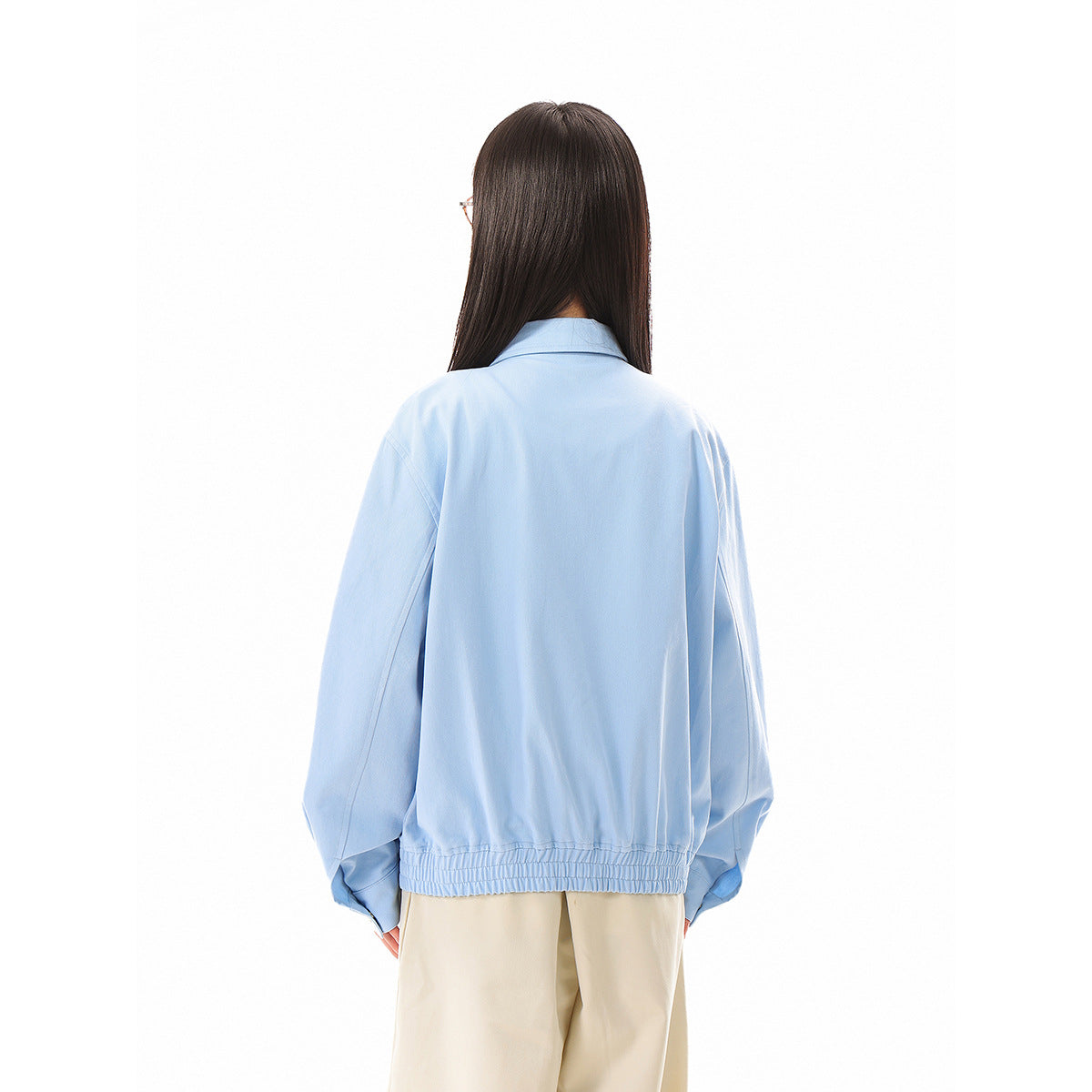 Unisex Light Boxy Blouson Jacket with Shirt Collar and Concealed Zipper Chichicherry