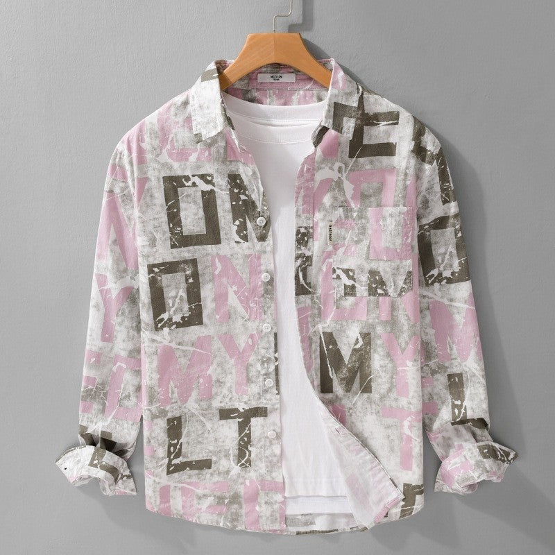 Men's Long Sleeve Shirt Jacket with Large Typo Print Made from Cotton Blend Chichicherry