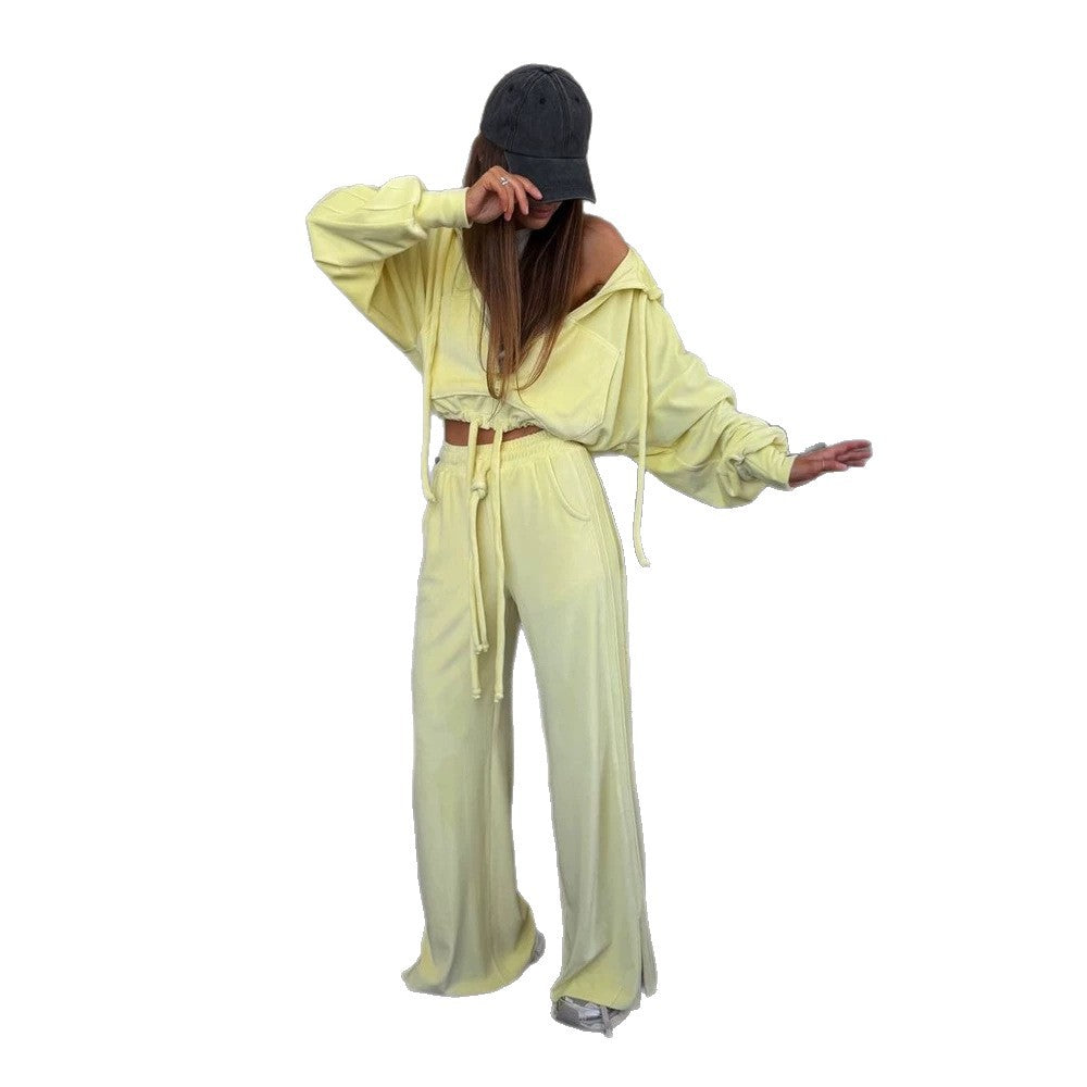 Women's Cropped Hoodie and Highwaist Lounge Pants Set made of French Terry with drawstring Chichicherry