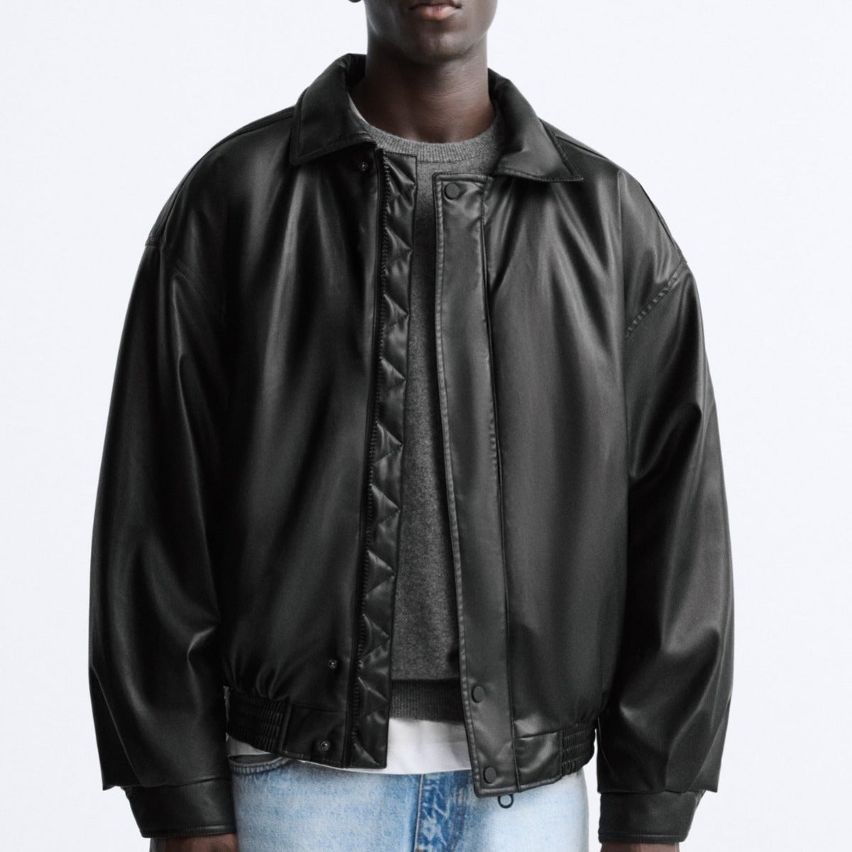 Men's Padded Bomber Jacket in Boxy Cut with High Stand-up Collar Chichicherry