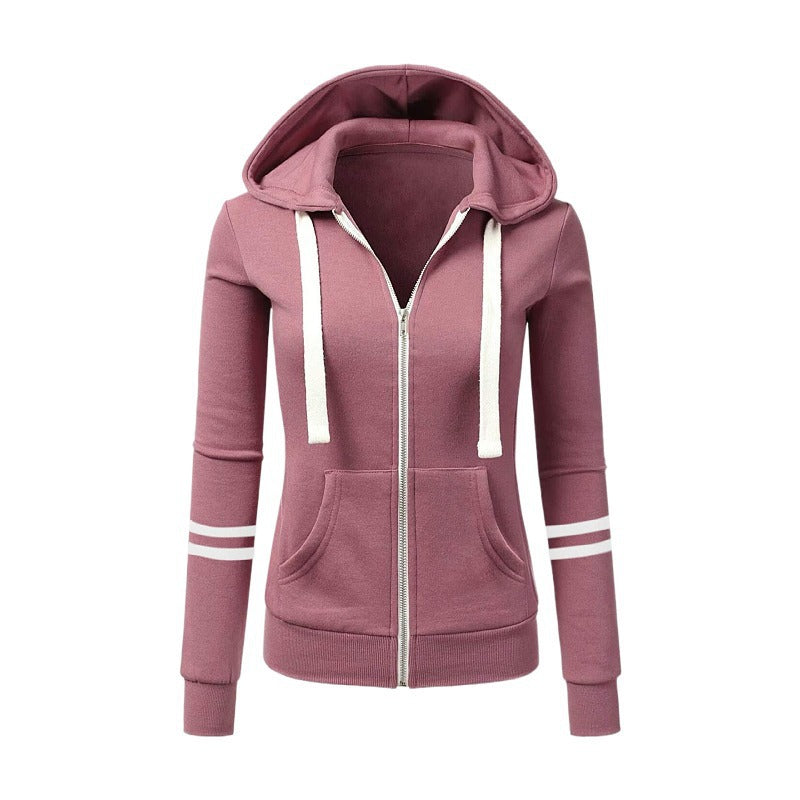 Women's hoodie jacket with zipper, kangaroo pocket and contrast stripes Chichicherry