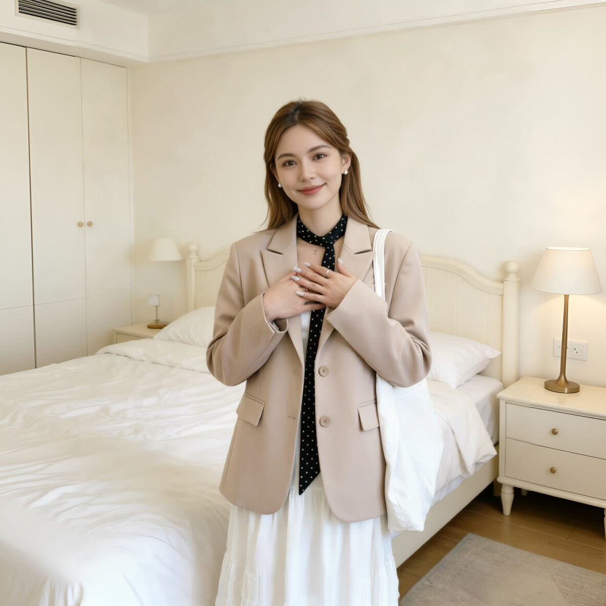 Women’s short blazer with tailored cut, lapel collar, and patch pockets Chichicherry
