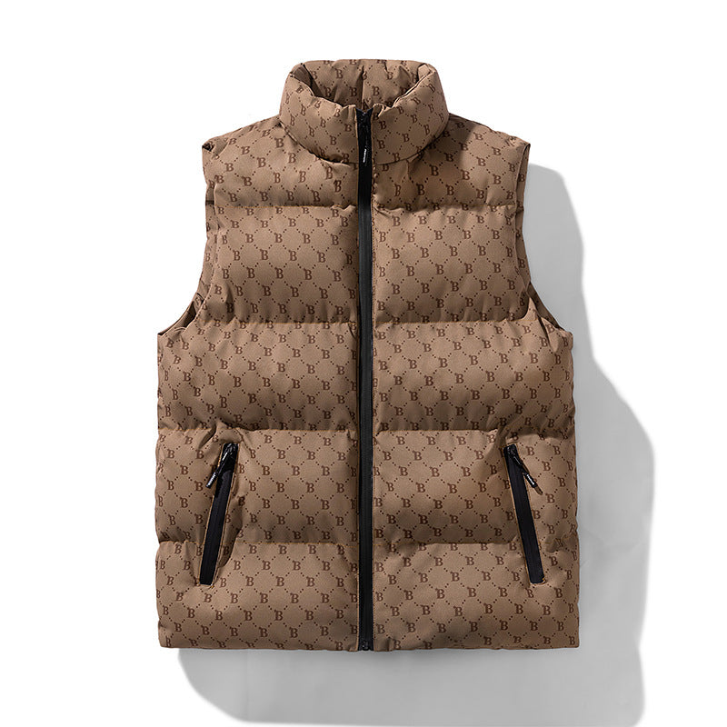 Men's quilted utility vest with monogram print and stand-up collar Chichicherry