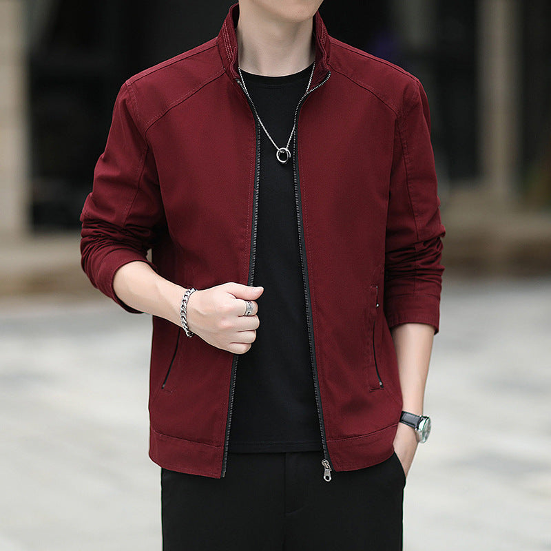 Men's Minimalistic Utility Transitional Jacket made of Cotton Canvas with Stand Collar and Zipper Pockets Chichicherry
