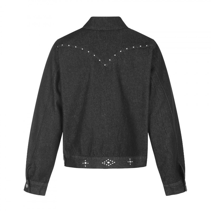 Men's short cut canvas blouson jacket with studded embellishments and flap pockets Chichicherry