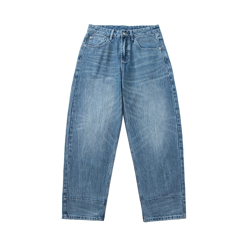 Women's High-Waist Relaxed-Fit Jeans with Wide Leg, Turned-Up Hem, and Checked Lining Chichicherry