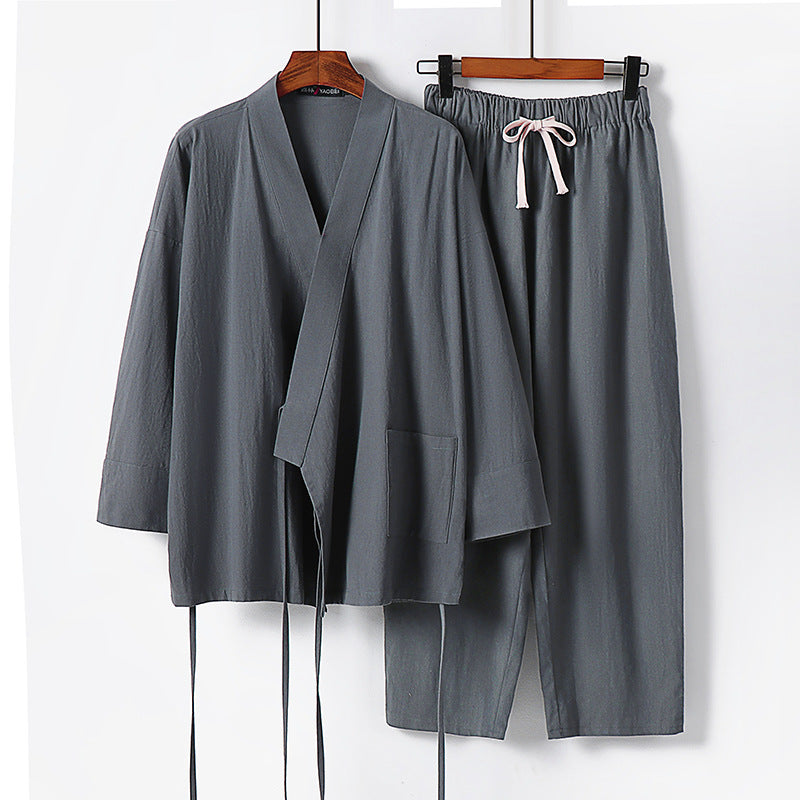 Unisex Lightweight Kimono Lounge Set made of draping cotton blend with drawstring pants Chichicherry
