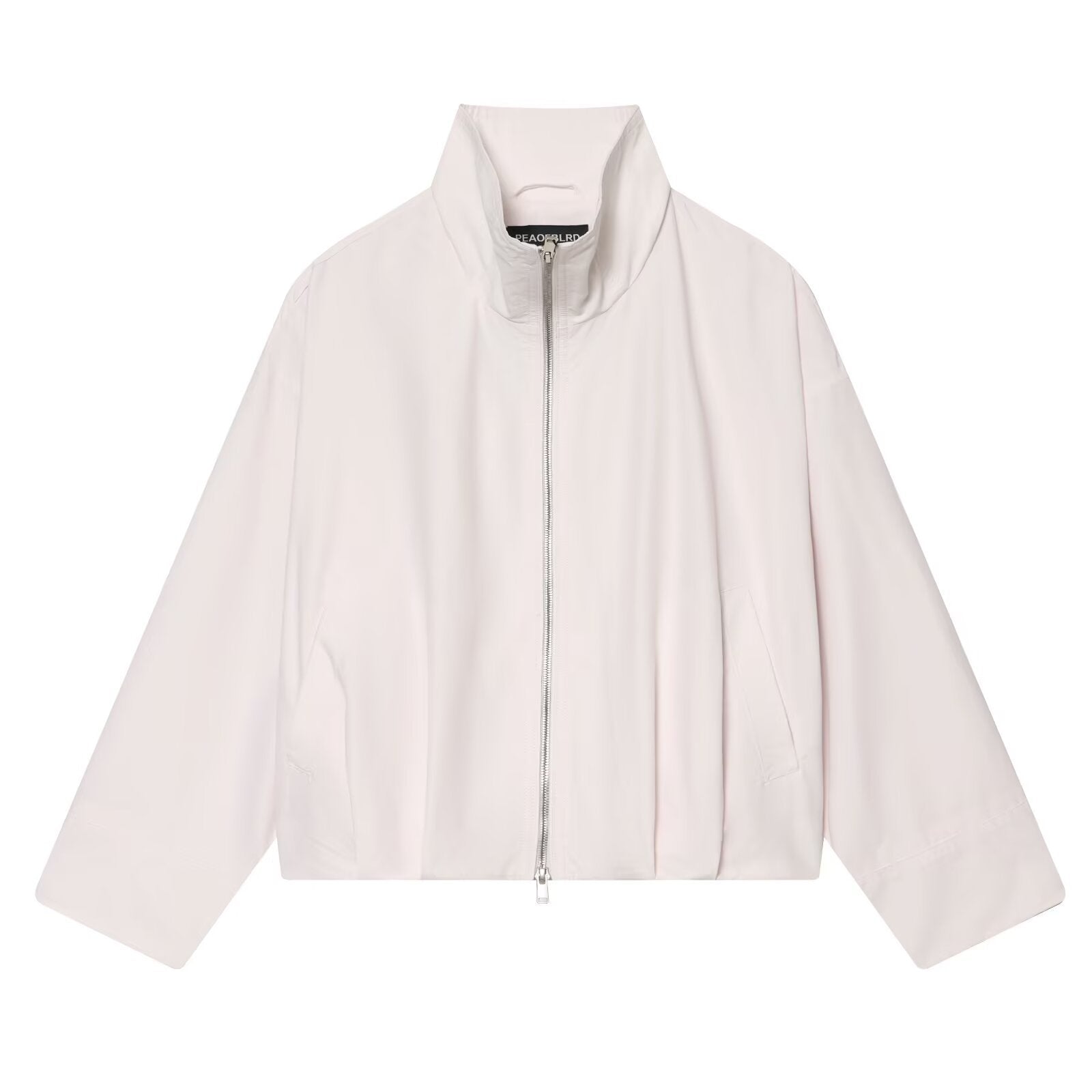 Women Cropped Boxy Transitional Jacket with High Funnel Neck and Two-Way Zipper Chichicherry