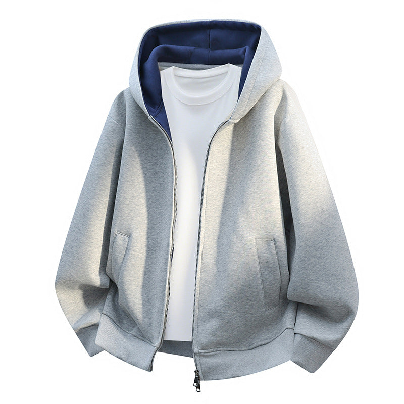 Men's Oversize Zip Hoodie with Contrast Lined Hood and Kangaroo Pockets Chichicherry
