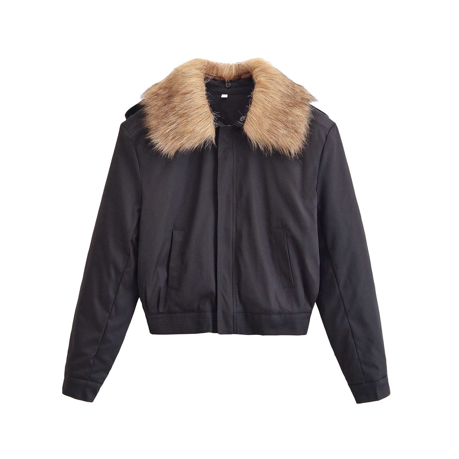 Ladies Short Bomber Jacket with Removable Faux Fur Collar Chichicherry