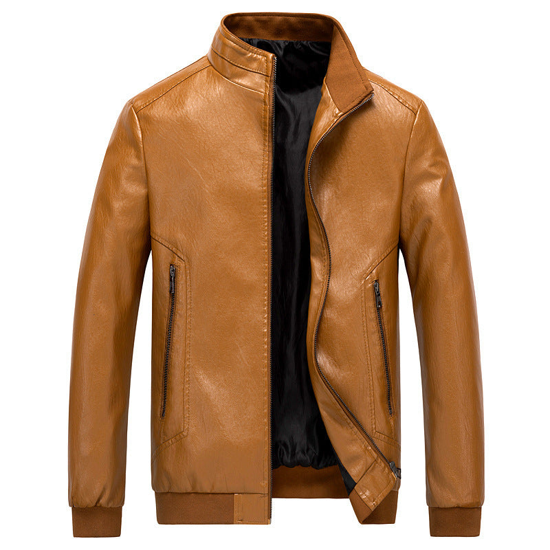 Men's Shiny Faux Leather Blouson in Slim Bomber Cut with Stand-Up Collar and Concealed Zip Placket Chichicherry