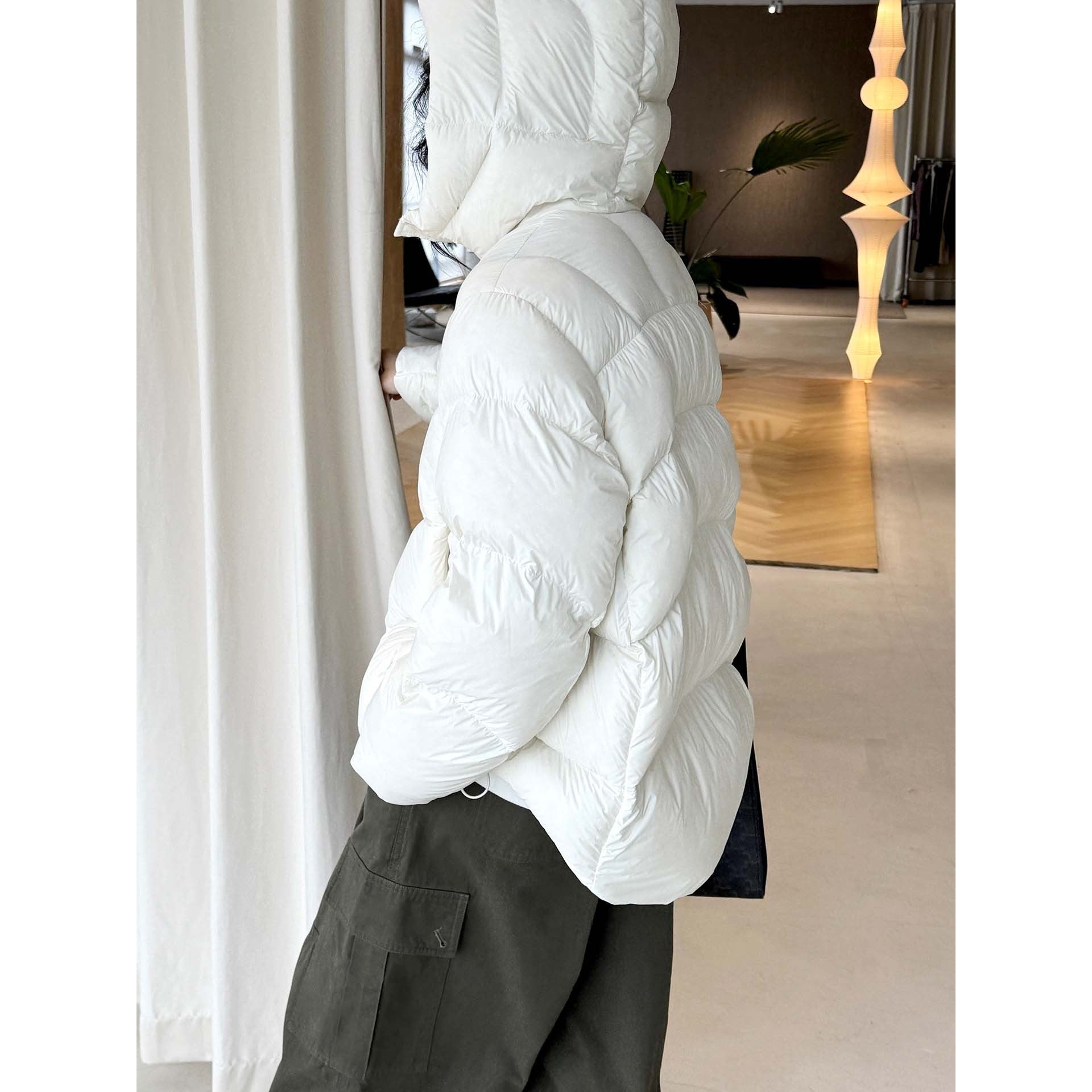 Women Short Cut Puffer Jacket with Hood, Insulating Filling and Waist Detail Chichicherry