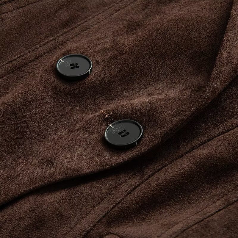 Women's Tailored Suede Blazer with Notched Collar and Flap Pockets Chichicherry