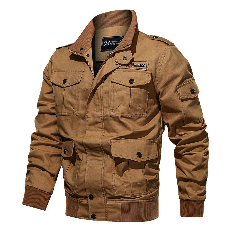 Men's Canvas Field Jacket in Utility Look with Multiple Pockets, Epaulettes and Ribbed Hem Chichicherry