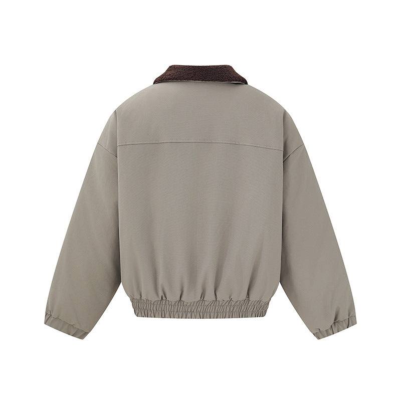 Unisex Boxy Blouson Jacket with Teddy Collar and Elastic Hem Chichicherry