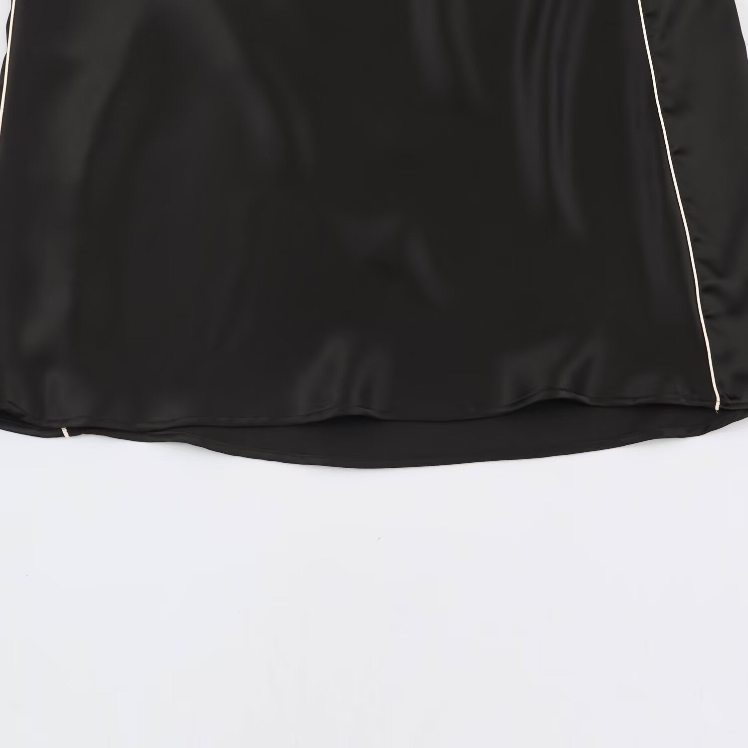 Women's satin midi skirt with side piping and A-line cut Chichicherry