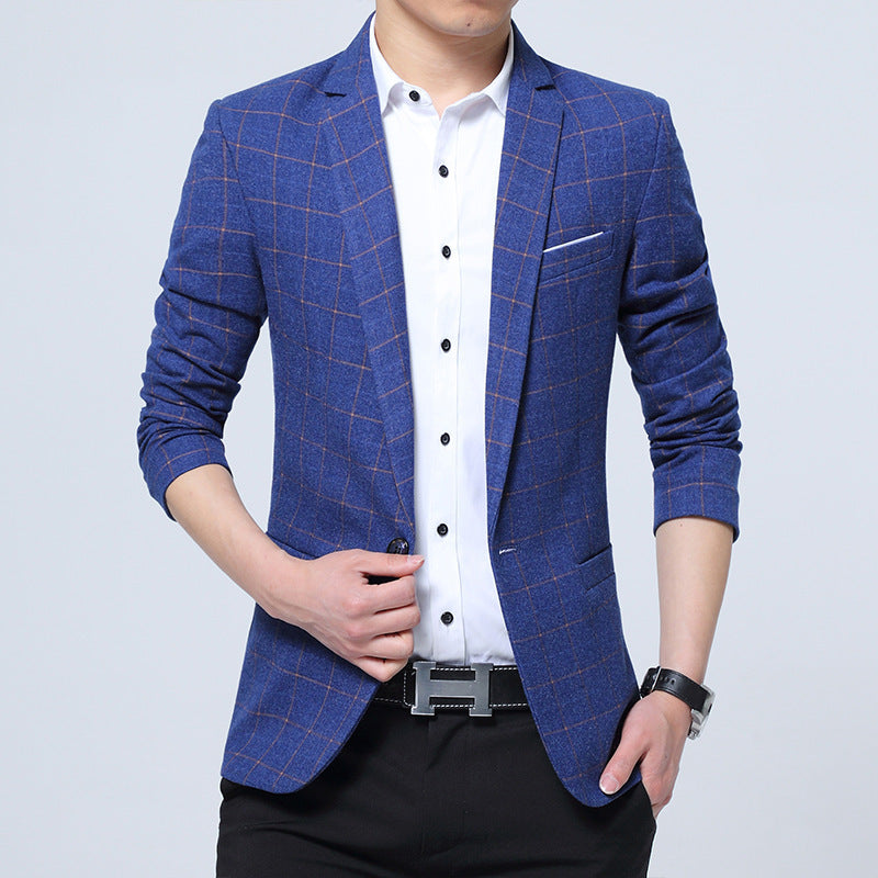 Men's Checked Slim-Fit Blazer in Business-Casual Style Chichicherry