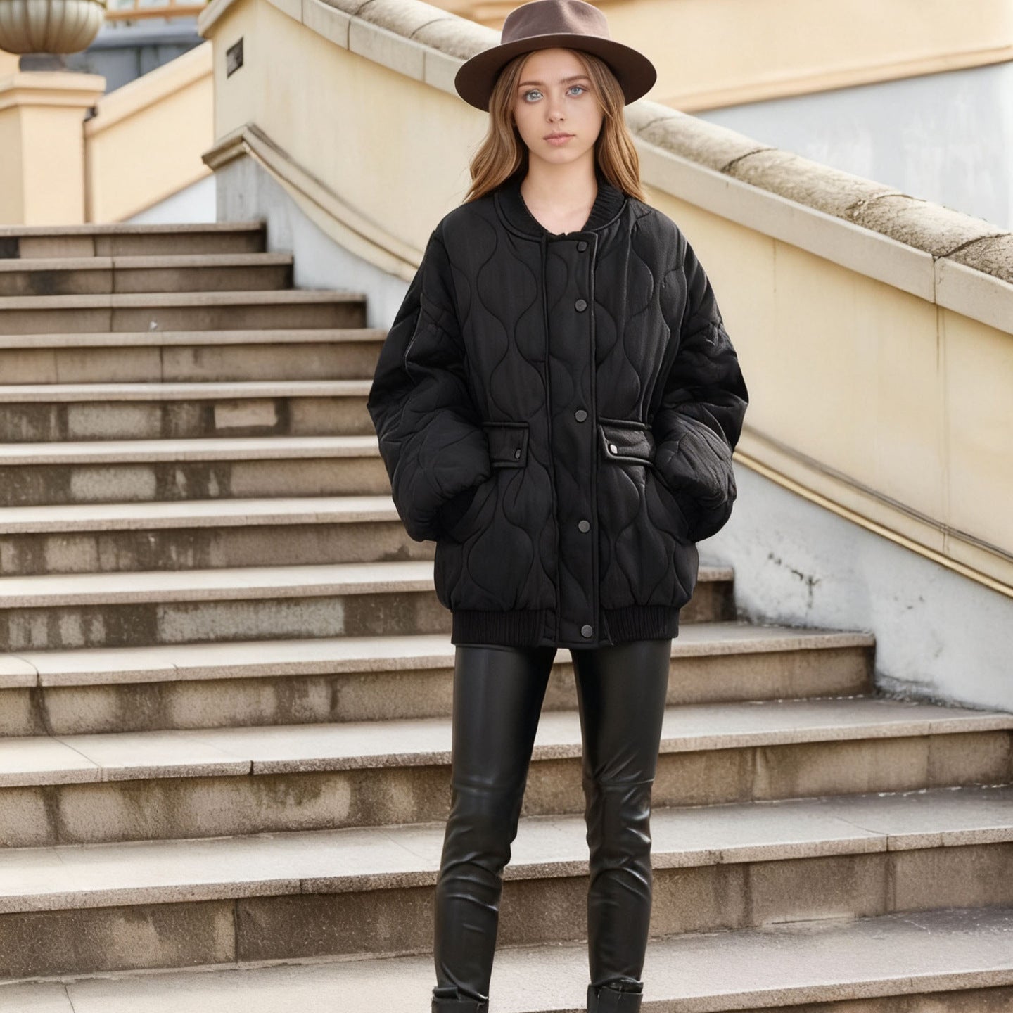 Women's Quilted Bomber Jacket with Organic Quilting and Snap Front Chichicherry