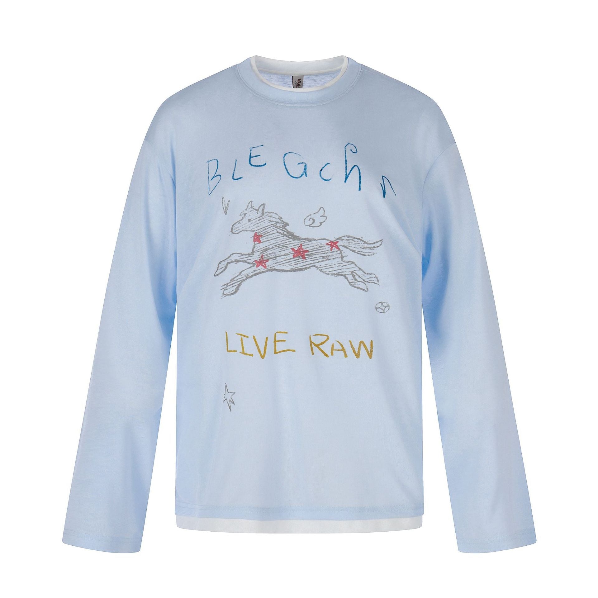 Ladies long-sleeve shirt with illustrative horse print and layer look Chichicherry