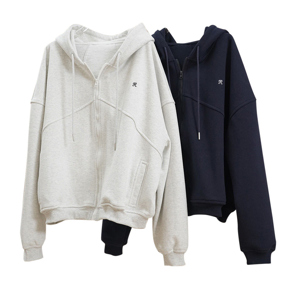 Women's Boxy-Oversize Hooded Sweat Jacket with Diagonal Seam Detail Chichicherry