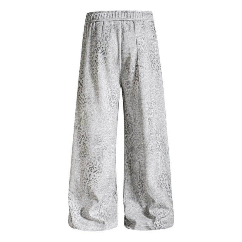 Women's Wide Palazzo Jogging Pants with Drawstring Waist, Statement Print and Vintage Wash Chichicherry