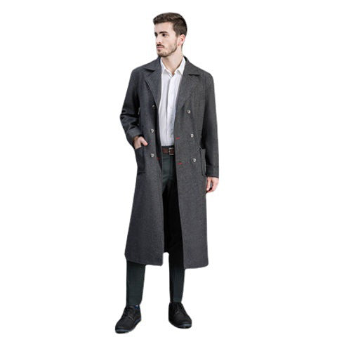 Men's Double-breasted Wool Coat with Shawl Collar and Long Silhouette Chichicherry